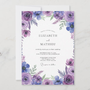 Indigo-Veilchen-Wildblumen-Hochzeit Einladung