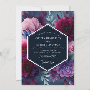 Indigo Vibrant Florale Hochzeit Einladung