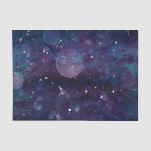 Indigo Violet Hübsch Sparkle Lights Herz & Stars Seidenpapier (Vorderseite)
