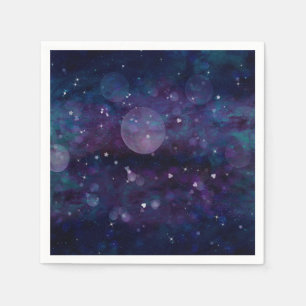Indigo Violett Glitzernde Lichter Herzen & Sterne Serviette
