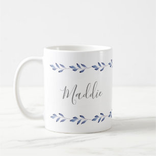 Indigo Watercolor Blätter Garland Kaffeetasse