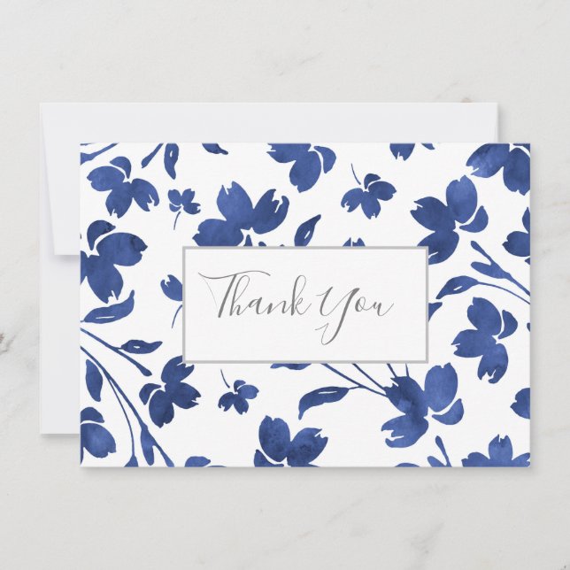 Indigo Watercolor Blume Stems Dankeskarte (Vorderseite)