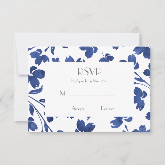 Indigo Watercolor Blume Stems RSVP Karte (Vorderseite)