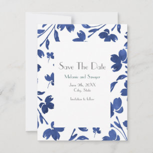 Indigo Watercolor Blume Stems Save The Date