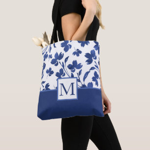 Indigo Watercolor Blume Stems Tasche