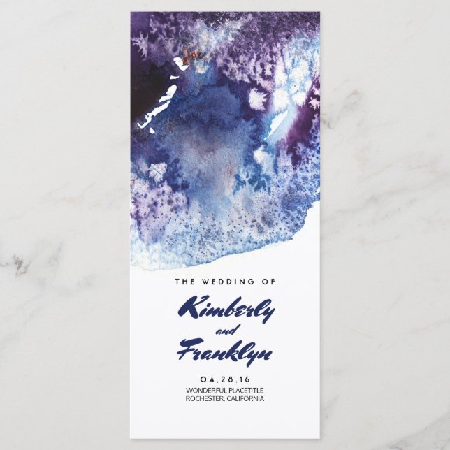 Indigo Watercolor Crystals Programmes de mariage m (Devant)