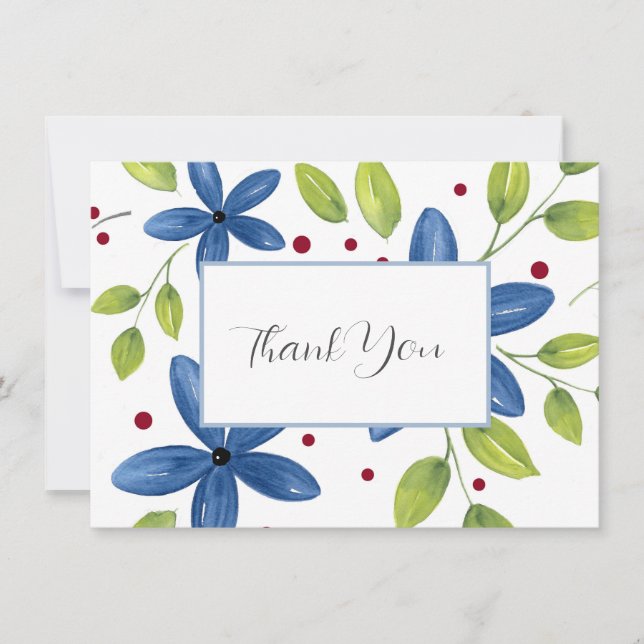 Indigo Watercolor Floral Bouquet Dankeskarte (Vorderseite)