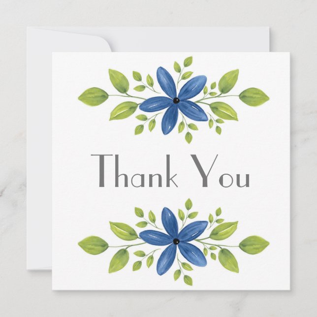 Indigo Watercolor Floral Swag 2 Dankeskarte (Vorderseite)