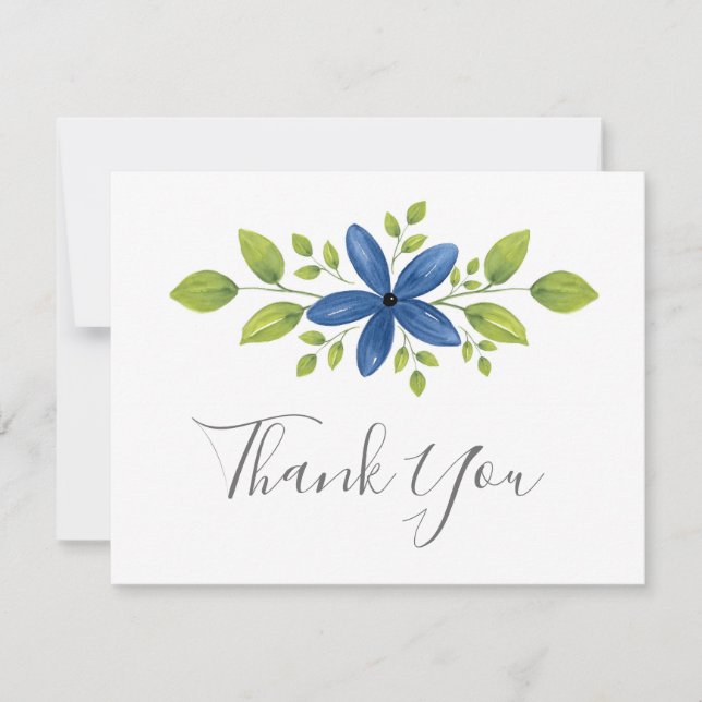 Indigo Watercolor Floral Swag 2 Dankeskarte (Vorderseite)
