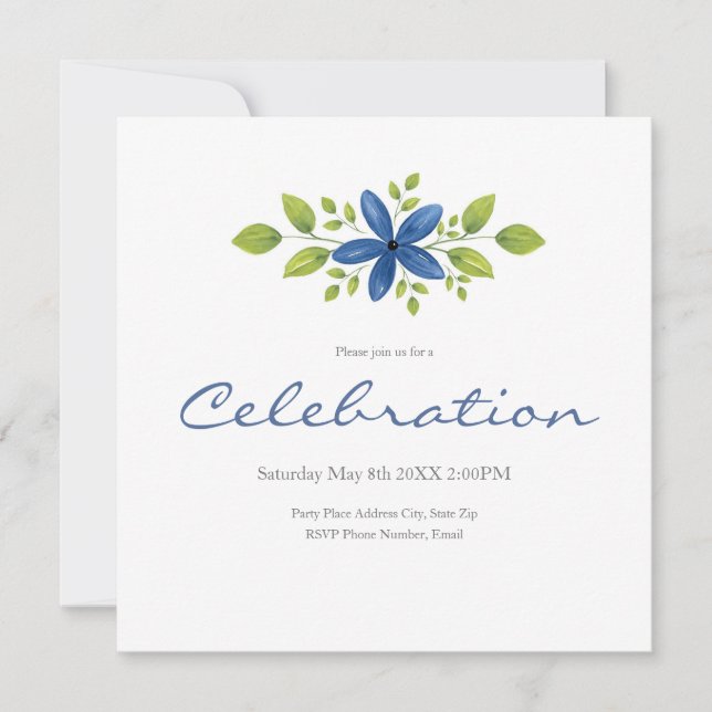 Indigo Watercolor Floral Swag 2 Einladung (Vorderseite)