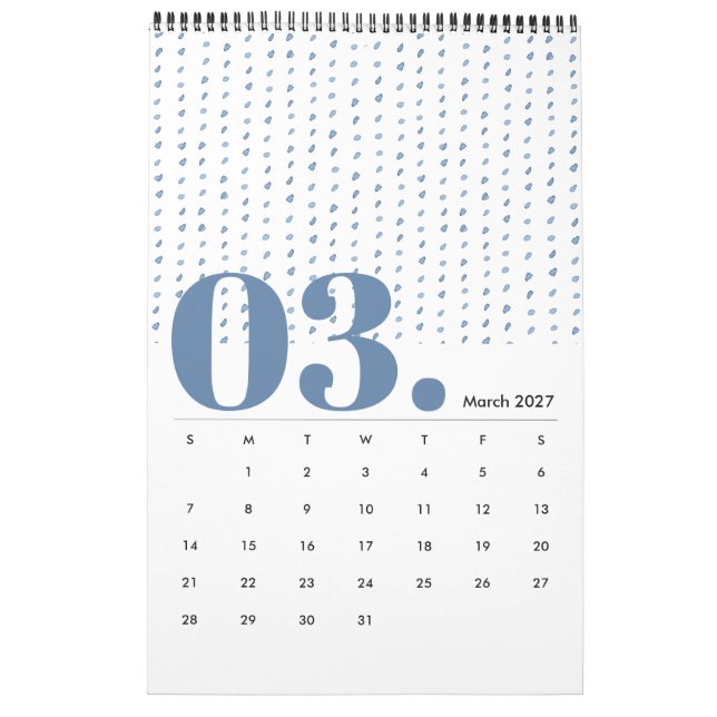 Indigo Watercolor Muster Minimalistisch 2019 Kalen Kalender (Mär 2027)