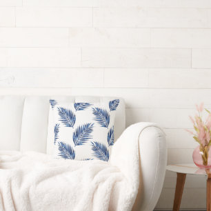Indigo Watercolor Palm Fronds Muster Kissen