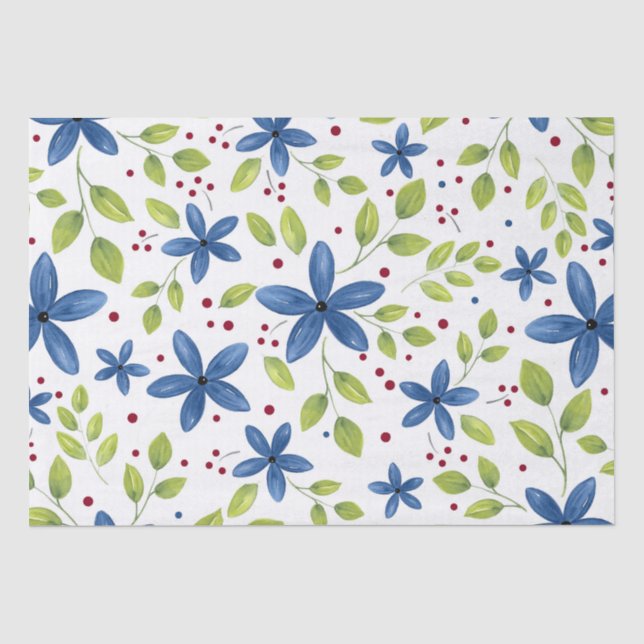 Indigo Waterolor Floral Bouquet Muster Seidenpapier (Vorderseite)