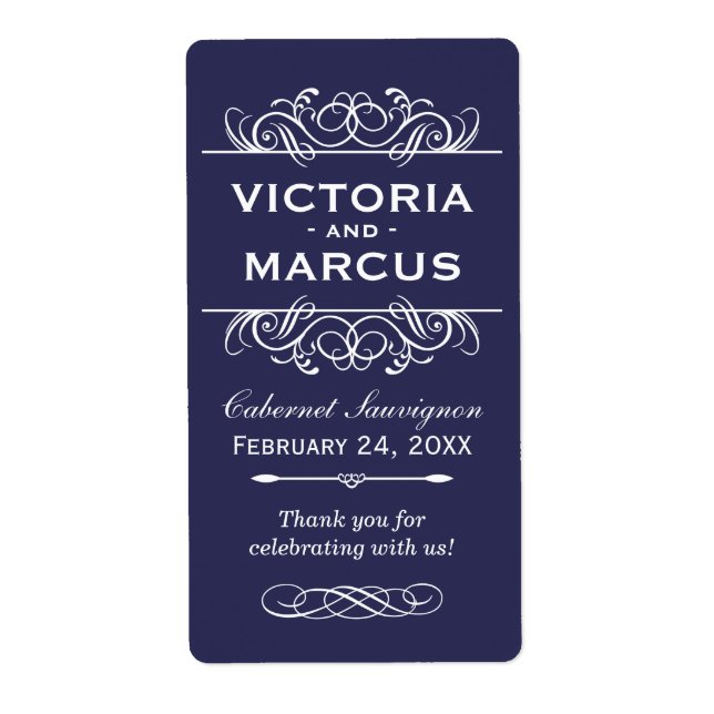 Indigo Wedding Wine Bottle Monogram Fevor Labels (Vorne)