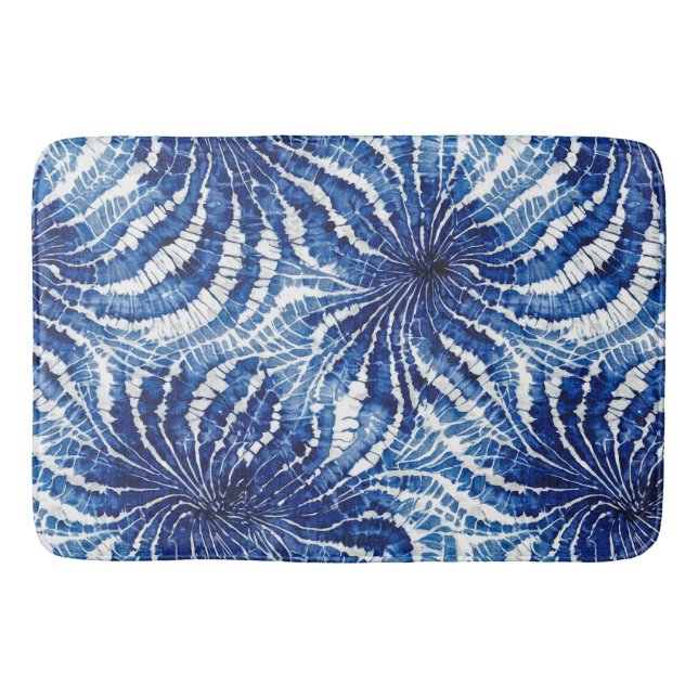 indigo-weiß abstraktes Tie-Dye-Muster Badematte (Vorderseite)