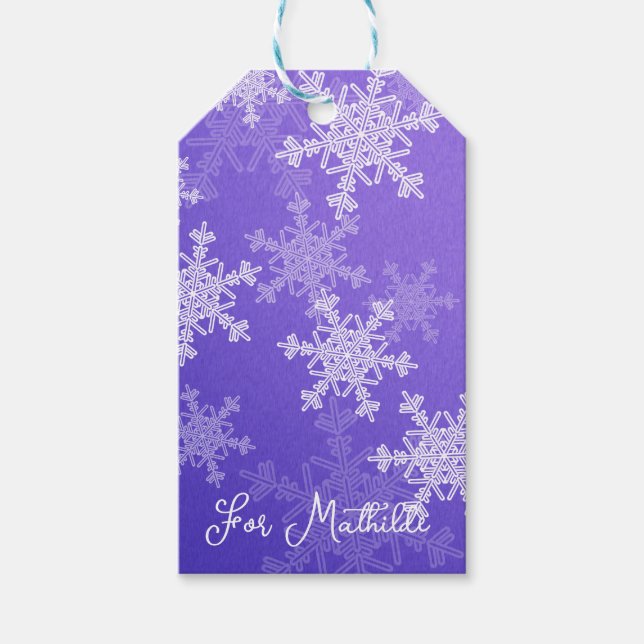 Indigo White Snowflakes Minimalistisch Weihnachten Geschenkanhänger (Vorderseite)