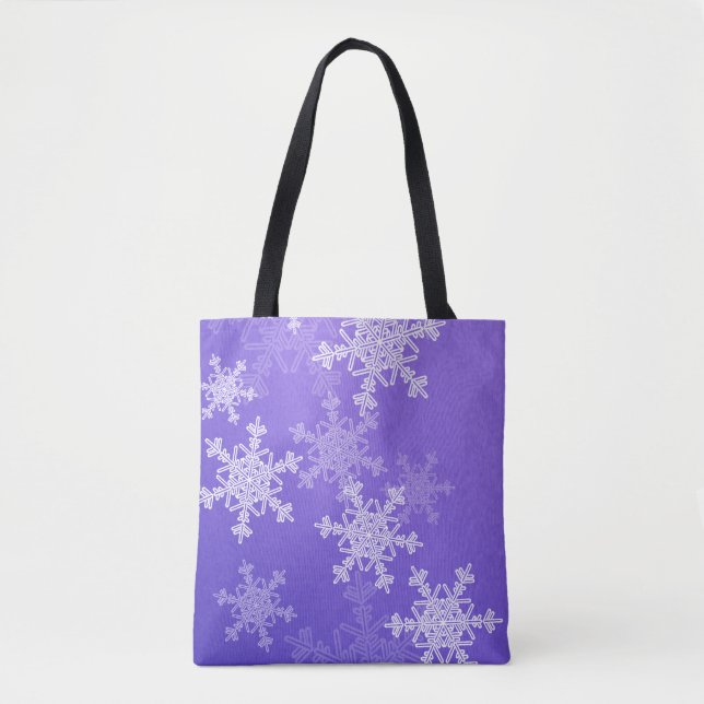 Indigo White Snowflakes Minimalistisch Weihnachten Tasche (Vorderseite)