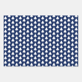 Indigo Winter Tree Muster Wasserfarbenkunst Geschenkpapier Set