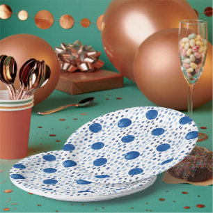 Indigoblau Aquarellfarben Polka dots shibori Pappteller