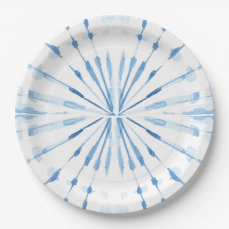 Indigoblau-Aquarellsunburst-Shibori-Muster Pappteller