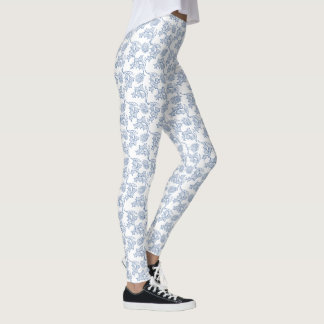 Indigoblau-florales Muster auf Weiß, um es individ Leggings