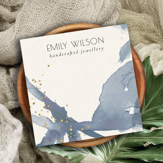 Indigoblau-goldfarbene Abstrakt-Kette-Vorlage Quadratische Visitenkarte (Von Creator hochgeladen)