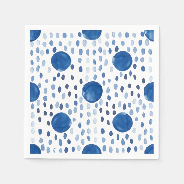 Indigoblau Wasserfarbe kleine und große Polka Punk Serviette (Vorderseite)