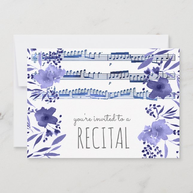 indigoblaue Aquarellmusik-Blume Einladung (Vorderseite)