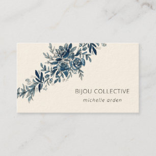 Indigoblaue floral vintage visitenkarte