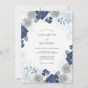 Indigoblaue frostige Winterhochzeit Einladung