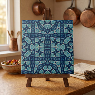 Indigoblaue symmetrische geometrische Mosaik-Kunst Fliese