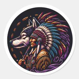 Indio e Lobo Runder Aufkleber