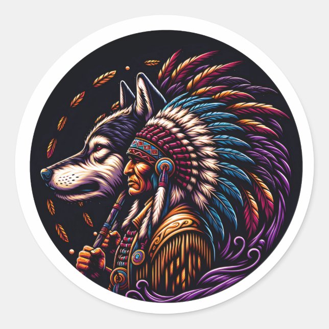 Indio e Lobo Runder Aufkleber (Vorderseite)