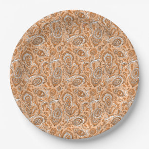 Indisch inspiriertes Paisley-Blumenmuster nahtlos Pappteller