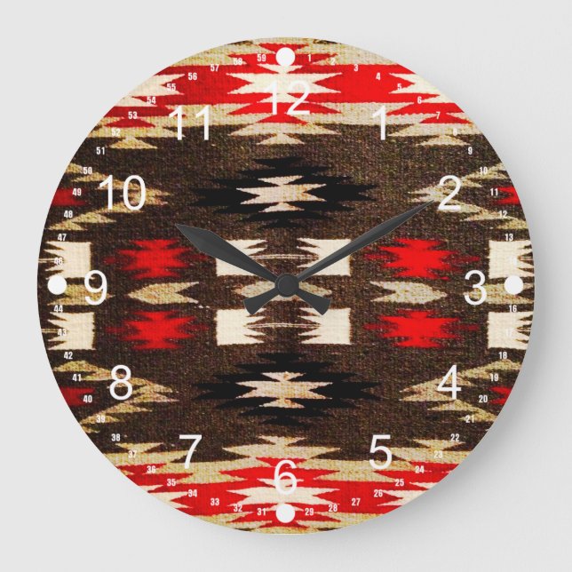 Indische amerikanische Stammesdesign-Print Große Wanduhr (Vorderseite)