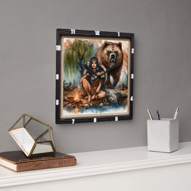 Indische Bärenkunst Quadratische Wanduhr (Büro)