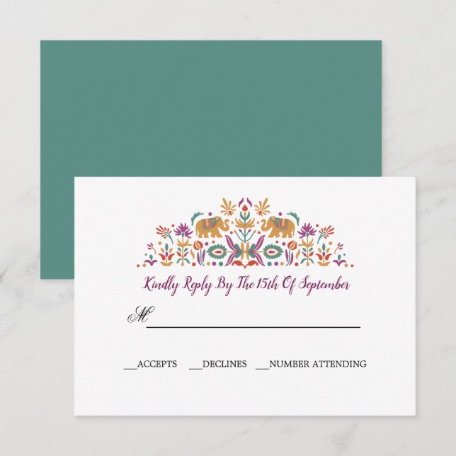Indische Blume Elephant Jade Grüne UAWG Hochzeit Einladung (Vorne/Hinten)