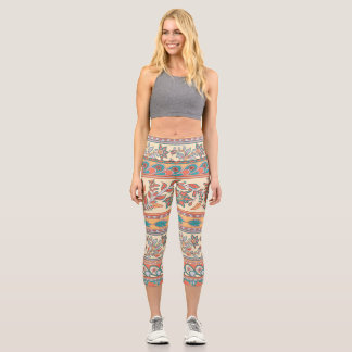 Indische Blumengrenzen Nahtloses Muster Capri Leggings