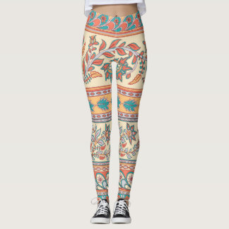 Indische Blumengrenzen Nahtloses Muster Leggings