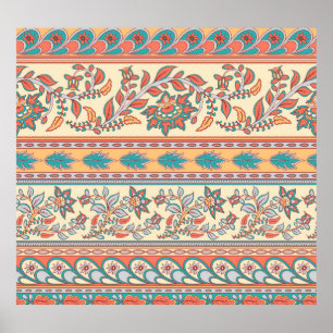 Indische Blumengrenzen Nahtloses Muster Poster