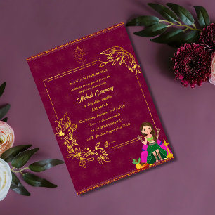 Indische Braut Mehndi-Zeremonie Goldenes Element G Einladung