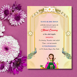 Indische Braut Mehndi-Zeremonie Pfau-Design Einladung