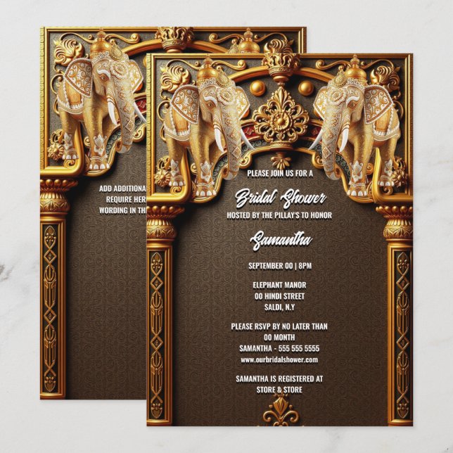Indische Elefanten, das luxuriöse Brautparty mit B Einladung (Vorne/Hinten)