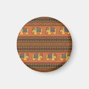 Indische Elefanten, Orange Traditional Seamless. Magnet