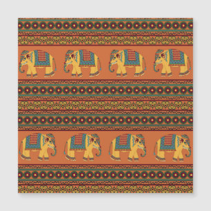 Indische Elefanten, Orange Traditional Seamless. Magnetkarte