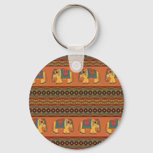 Indische Elefanten, Orange Traditional Seamless. Schlüsselanhänger