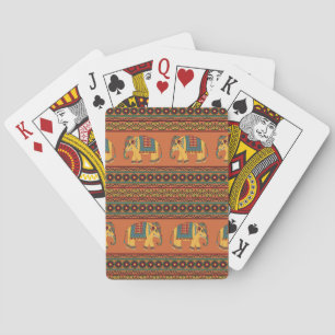 Indische Elefanten, Orange Traditional Seamless. Spielkarten