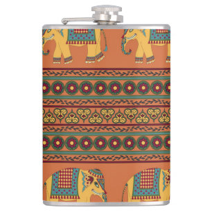 Indische Elefanten, Orange Traditionelles Nahtlose Flachmann