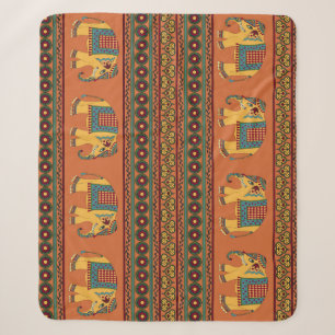 Indische Elefanten, Orange Traditionelles Nahtlose Sherpadecke