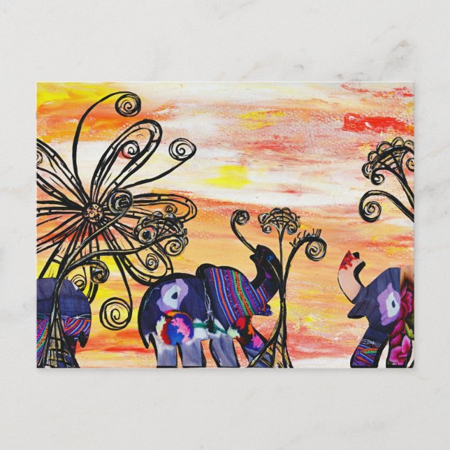 Indische Elefanten Postcard Postkarte (Vorderseite)